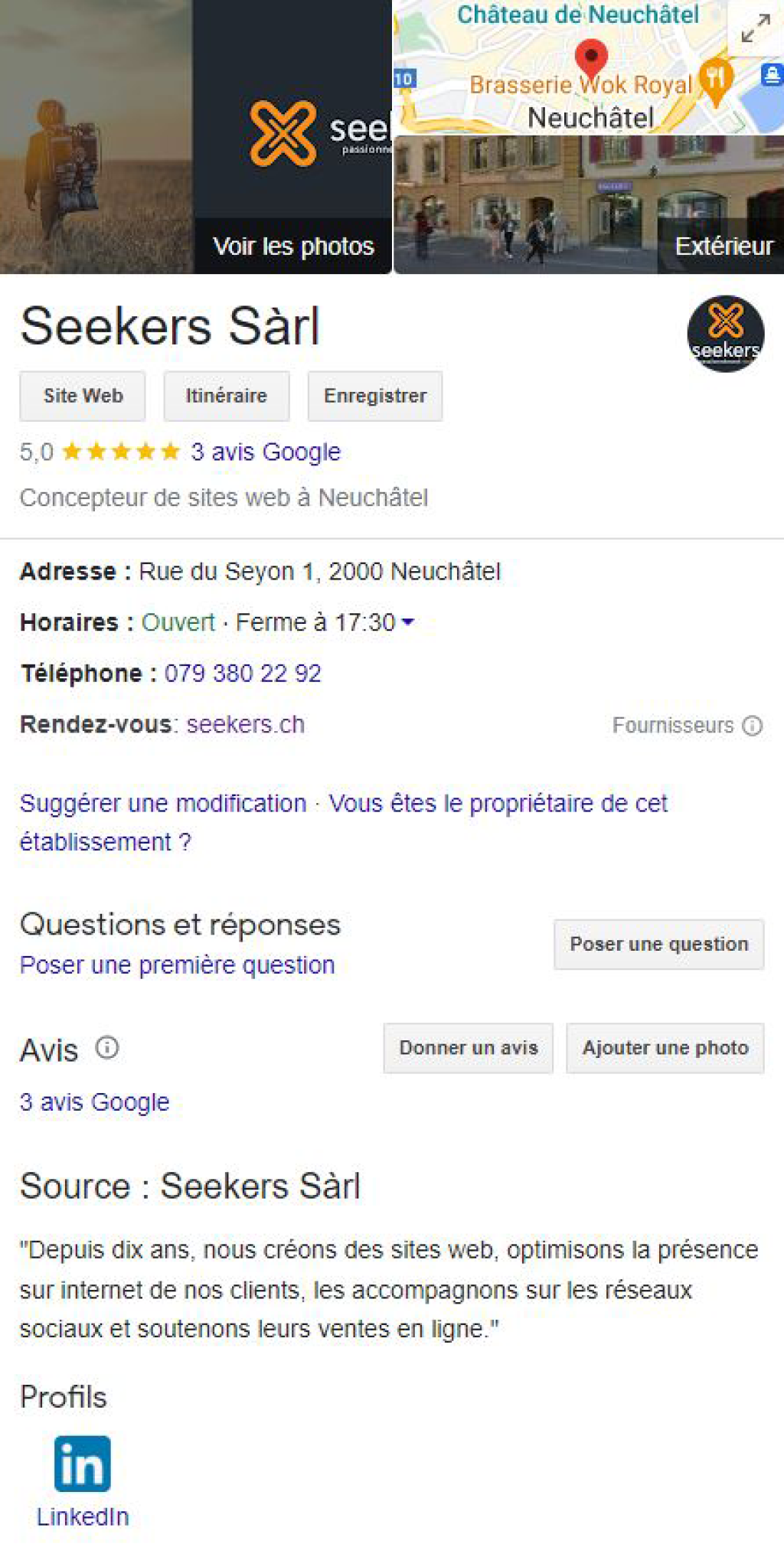 Screenshot Google Business fran&ccedil;ais.