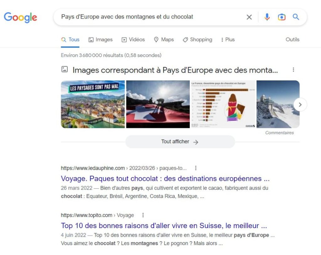 Exemple de recherche Google chocolate.