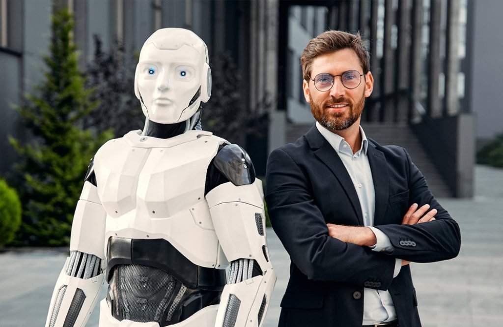 Ein Mann und ein Roboter - Un homme et un robot - A man and a robot.
